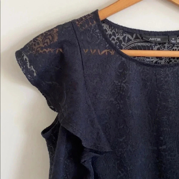 Apt. 9 black burn out lace print Ruffle Sleeve Top - Picture 4 of 6